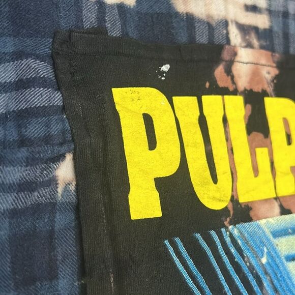 🔥 PULP FICTION Movie Distressed Custom Bleach Dyed Plaid Flannel Shirt Unisex X - Picture 4 of 12